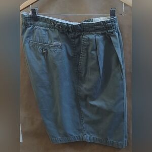 GANT MEN'S GREEN FINE 2-PLY POPLIN COTTON PLEATED RELAXED SHORTS SIZE 36